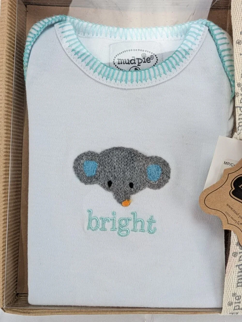 Mud Pie Elephant Crawler Burp Set 0-6 Months Gender Neutral Baby Gift 3 Piece